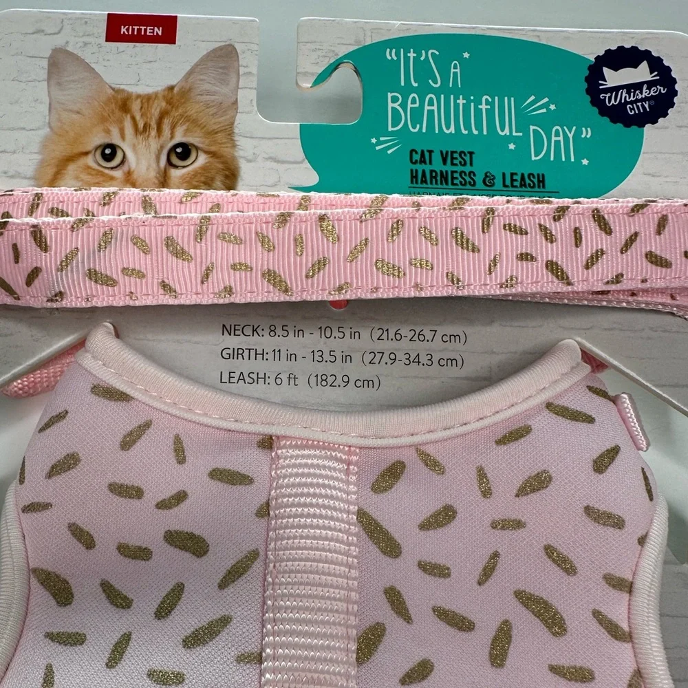 Whisker City Cat Leash & Harness Combo Pink & Gold Size Small for a Kitten